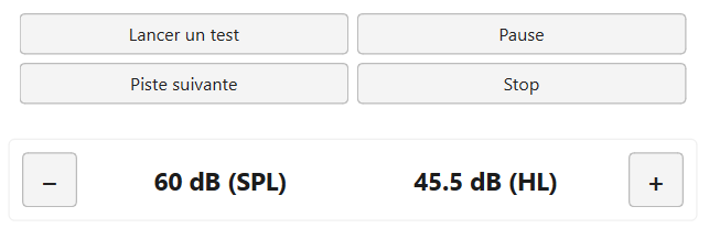 Niveau de présentation VRB 60 dB SPL 45.5 dB HL